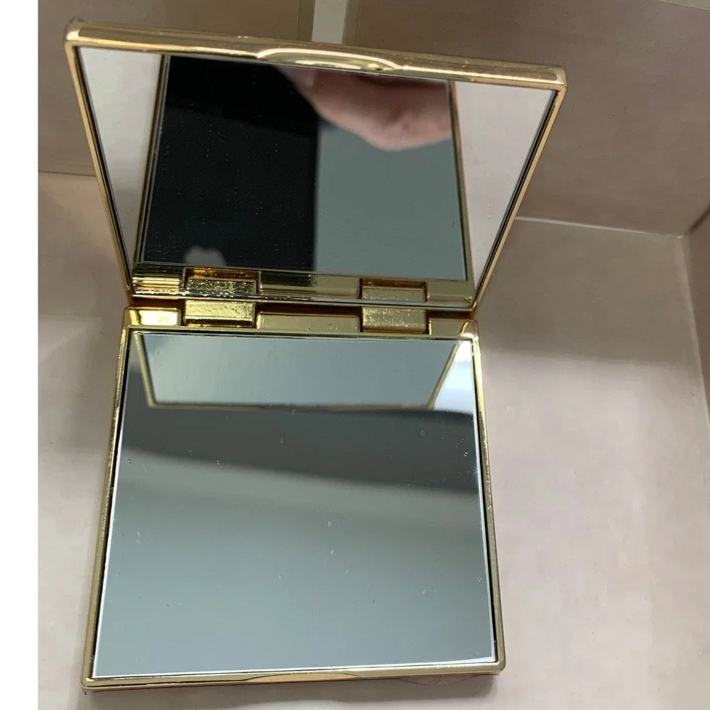 Jimmy Choo Gold JC Monogram Square Compact Mirror with Pouch and Box NEW#568